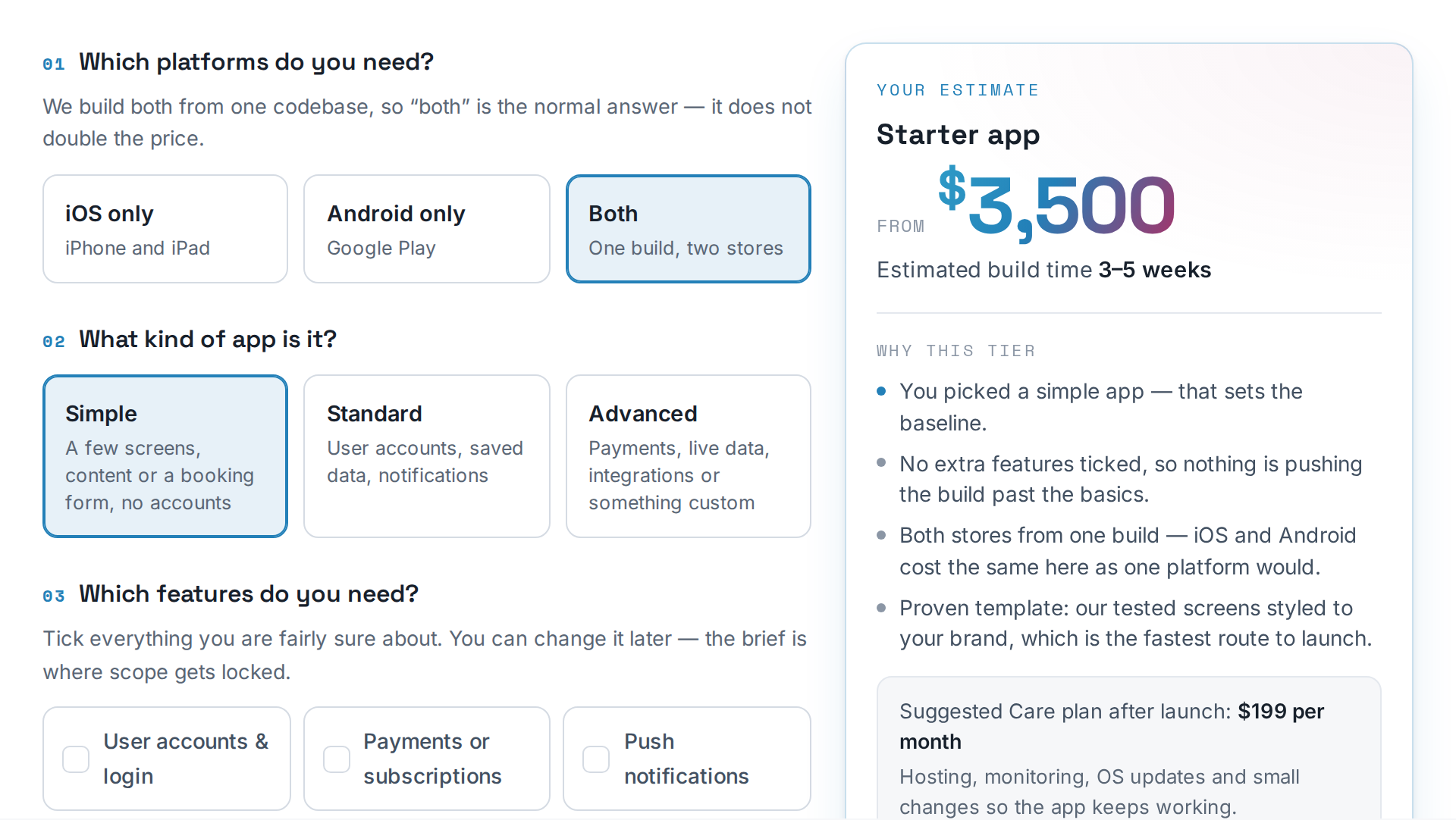 A preview of the App Development Cost Calculator