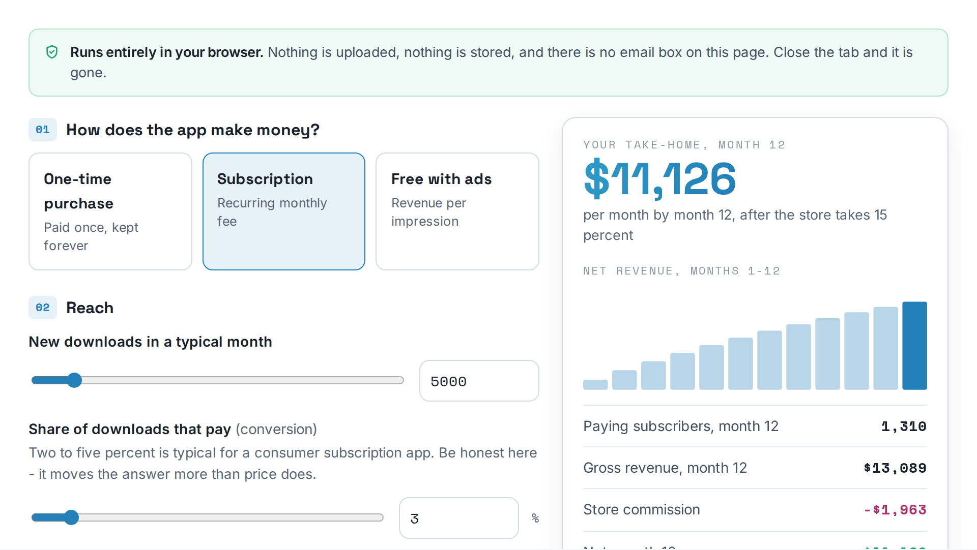 A preview of the App Revenue Calculator