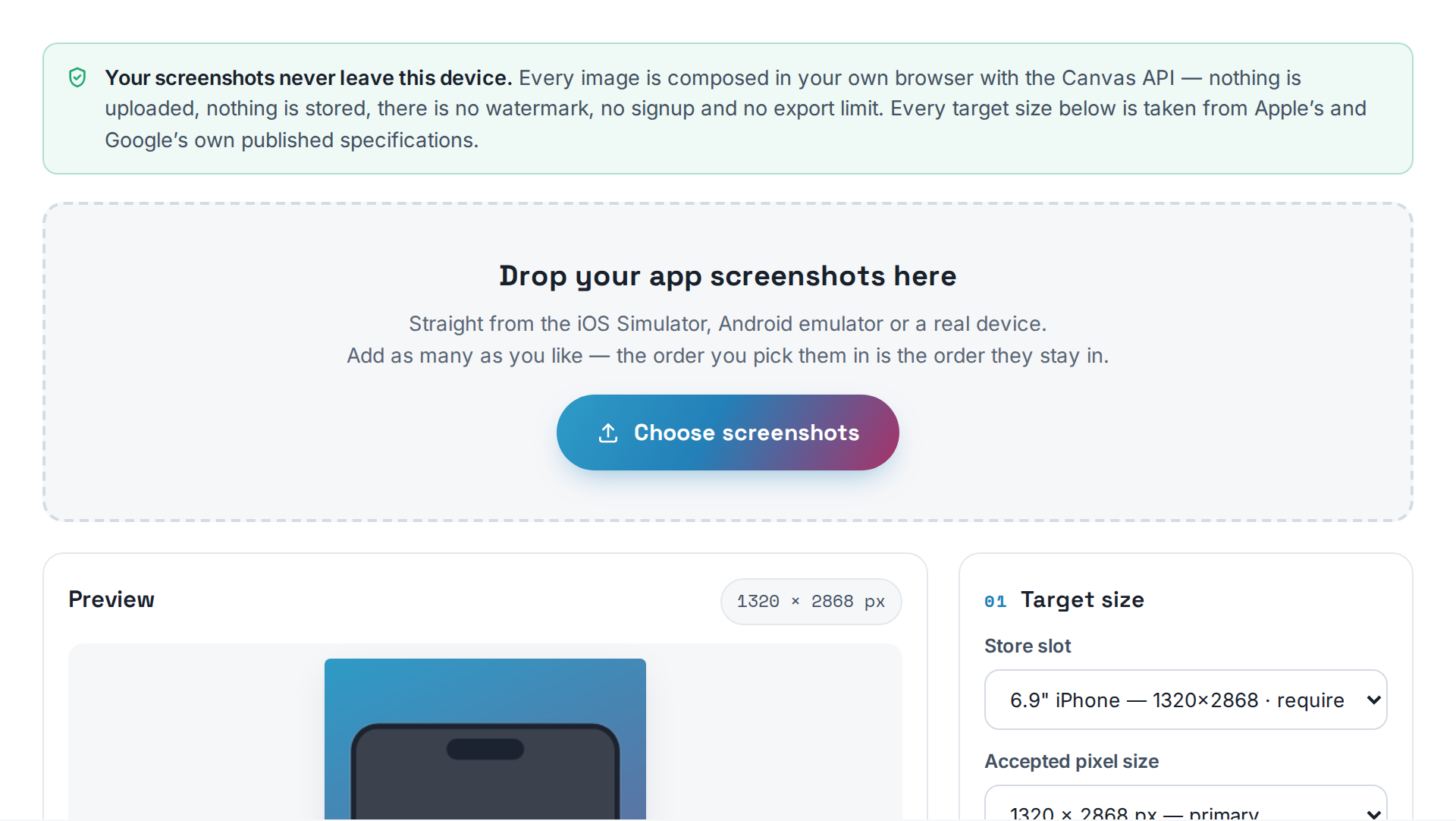 A preview of the App Store Screenshot Generator