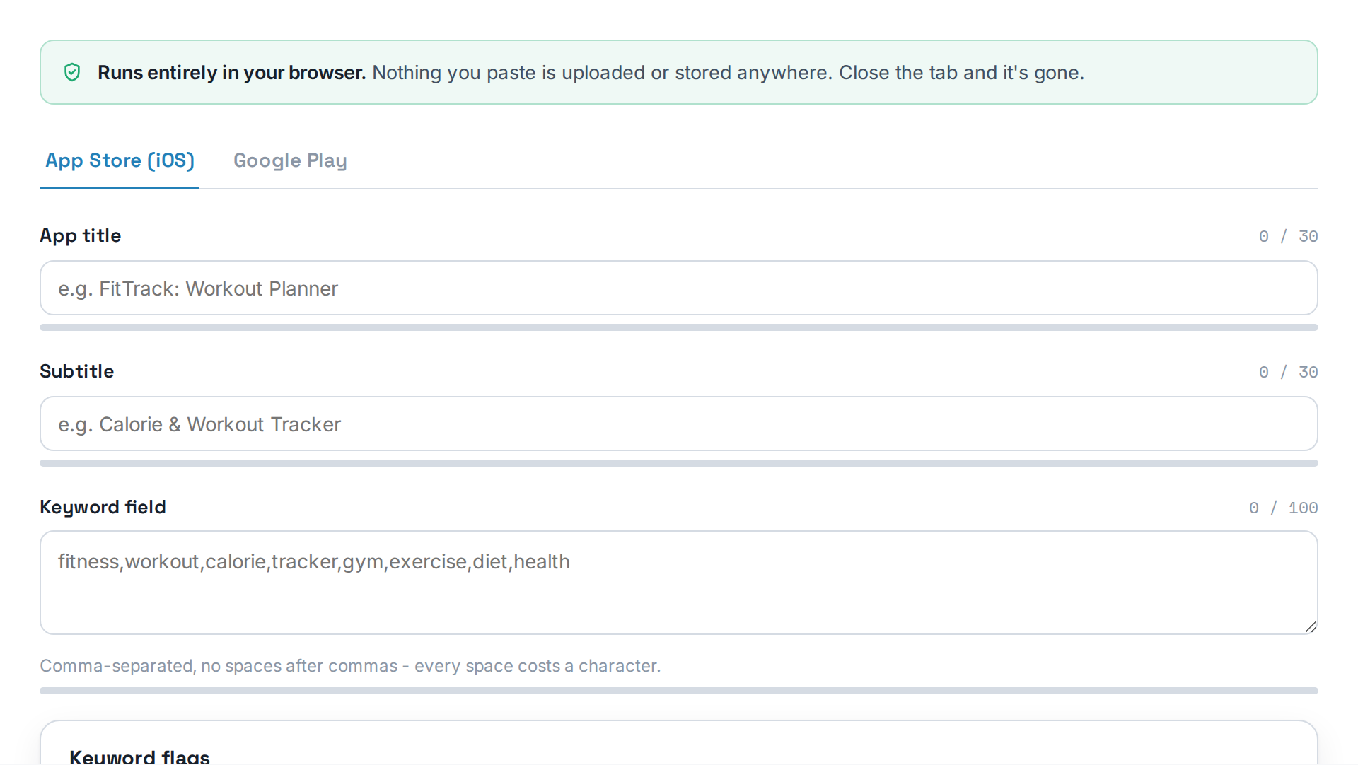 A preview of the ASO Keyword Checker