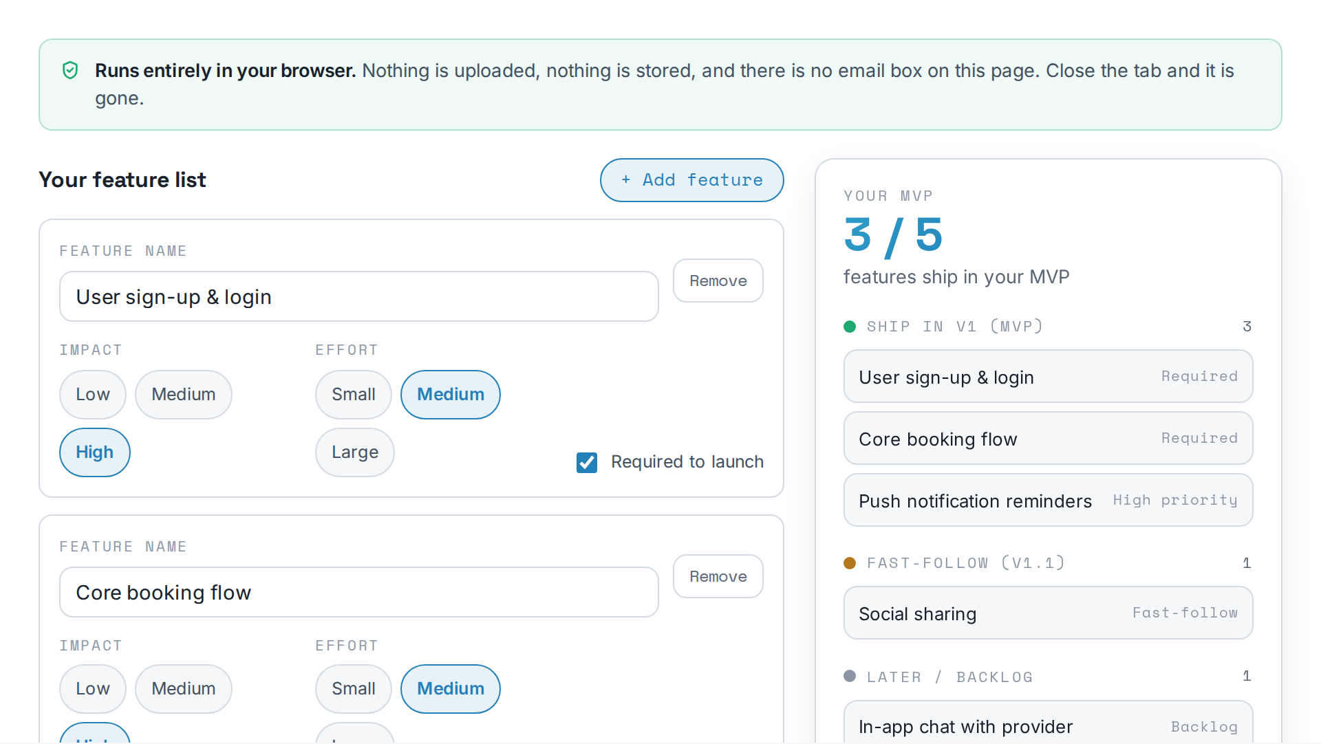 A preview of the MVP Scope Planner
